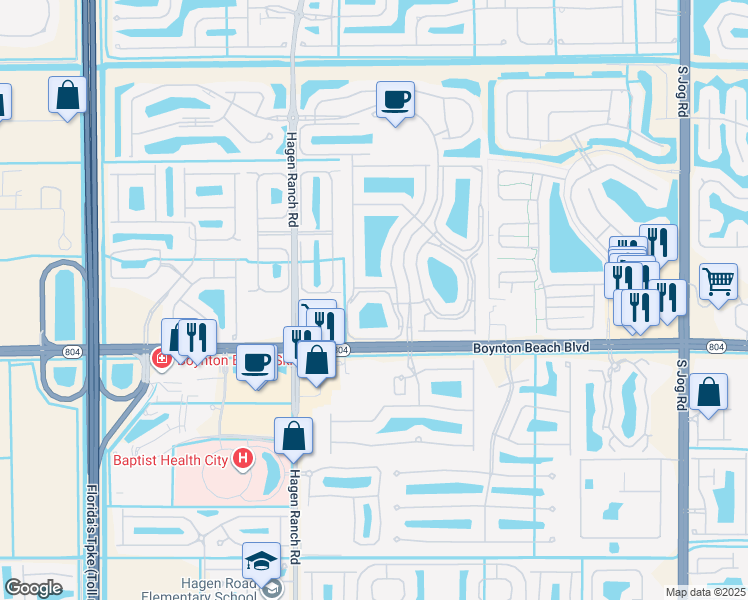 map of restaurants, bars, coffee shops, grocery stores, and more near 7843 Waterfall Terrace in Boynton Beach