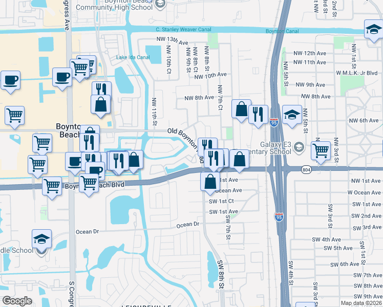 map of restaurants, bars, coffee shops, grocery stores, and more near 962 Old Boynton Road in Boynton Beach