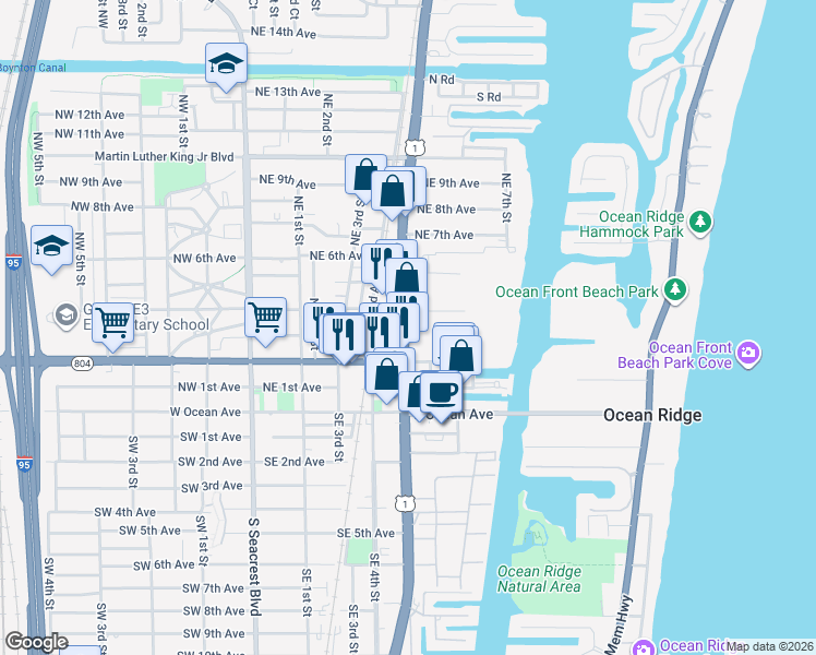 map of restaurants, bars, coffee shops, grocery stores, and more near 466 North Federal Highway in Boynton Beach