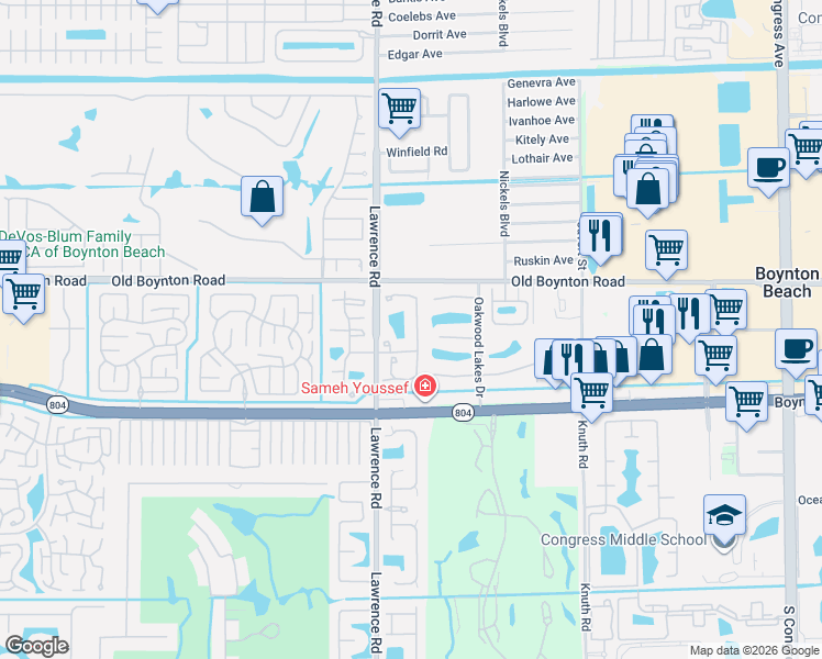 map of restaurants, bars, coffee shops, grocery stores, and more near 9822 Kamena Circle in Boynton Beach