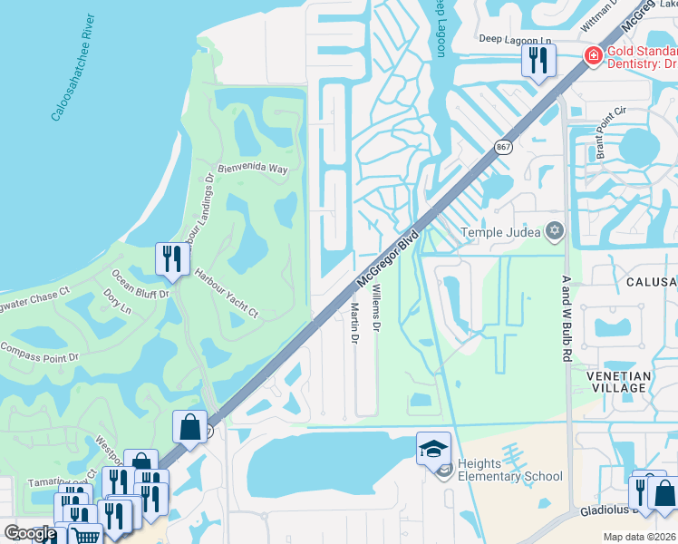 map of restaurants, bars, coffee shops, grocery stores, and more near 4823 Conover Court in Fort Myers