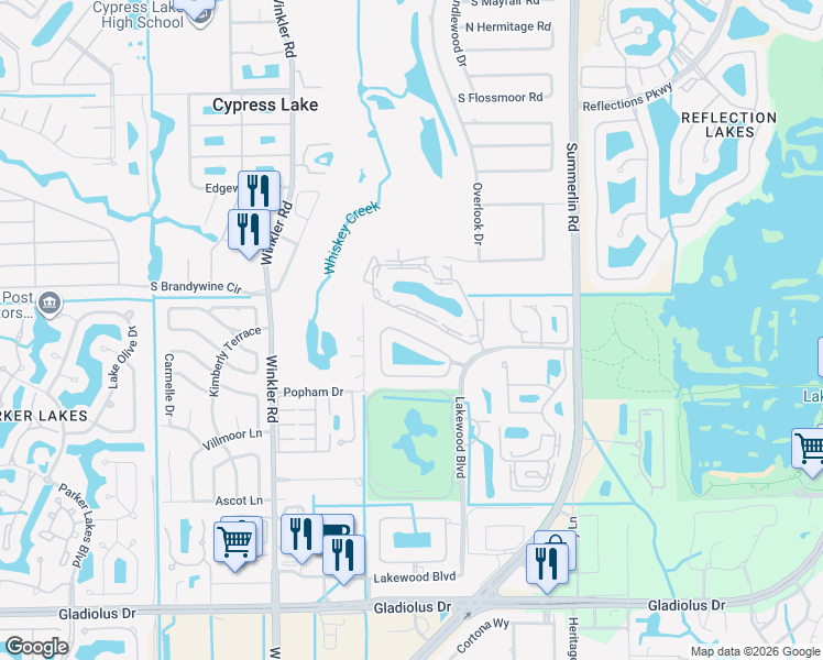 map of restaurants, bars, coffee shops, grocery stores, and more near 8310 Village Edge Circle in Fort Myers