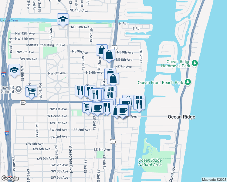 map of restaurants, bars, coffee shops, grocery stores, and more near 466 North Federal Highway in Boynton Beach