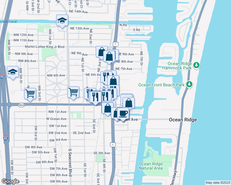 map of restaurants, bars, coffee shops, grocery stores, and more near 450 North Federal Highway in Boynton Beach