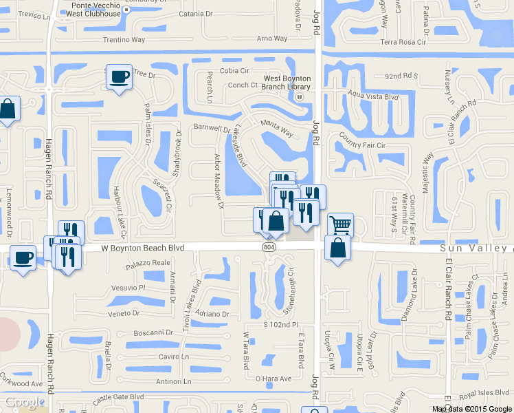 map of restaurants, bars, coffee shops, grocery stores, and more near 9640 Holly Hill Drive in Boynton Beach
