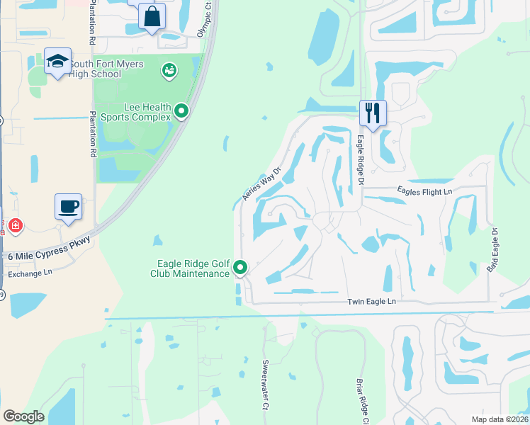 map of restaurants, bars, coffee shops, grocery stores, and more near 14613 Aeries Way Drive in Fort Myers