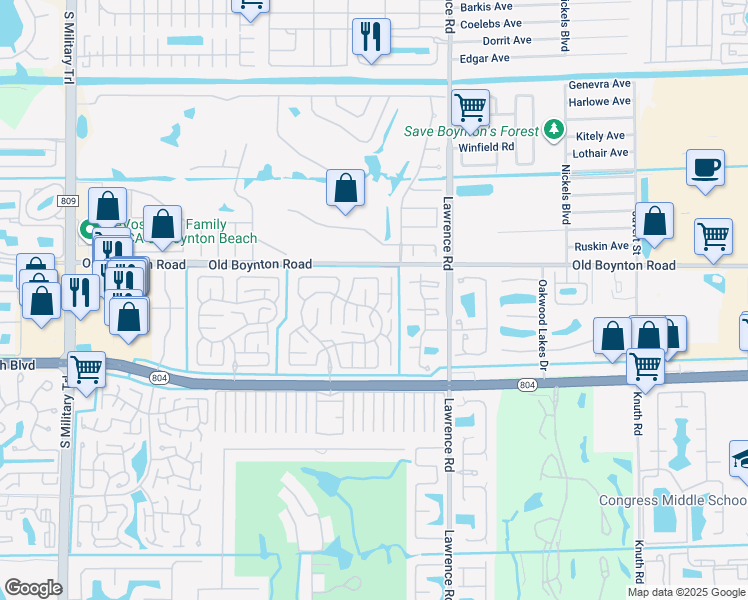 map of restaurants, bars, coffee shops, grocery stores, and more near 4235 Pear Tree Circle in Boynton Beach
