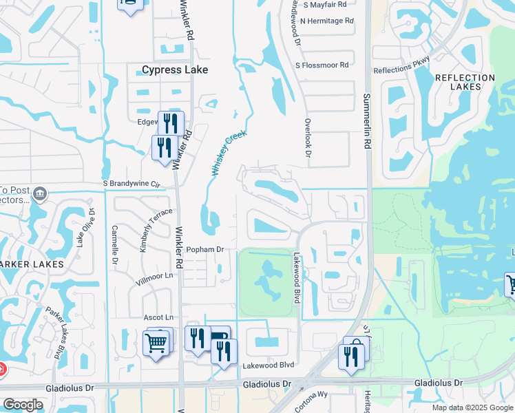 map of restaurants, bars, coffee shops, grocery stores, and more near 8310 Village Edge Circle in Fort Myers