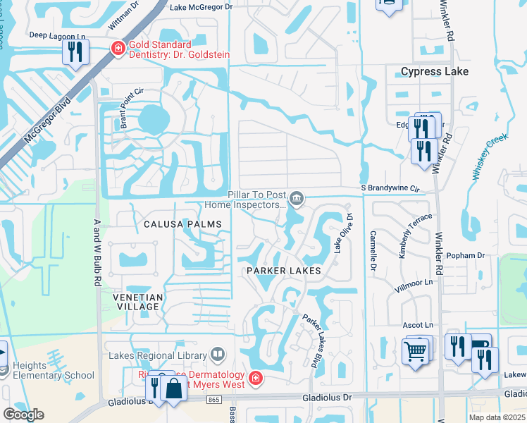 map of restaurants, bars, coffee shops, grocery stores, and more near 504 Glen Cove Drive in Fort Myers