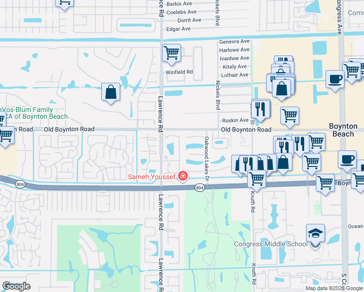 map of restaurants, bars, coffee shops, grocery stores, and more near 9822 Kamena Circle in Boynton Beach