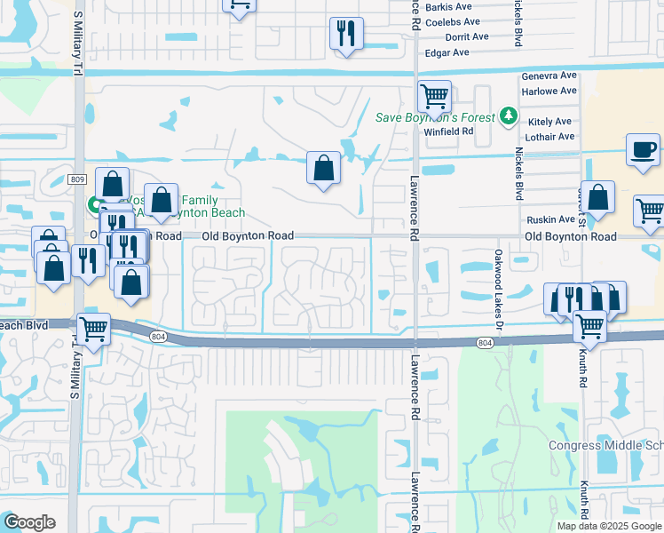 map of restaurants, bars, coffee shops, grocery stores, and more near 4235 Pear Tree Circle in Boynton Beach