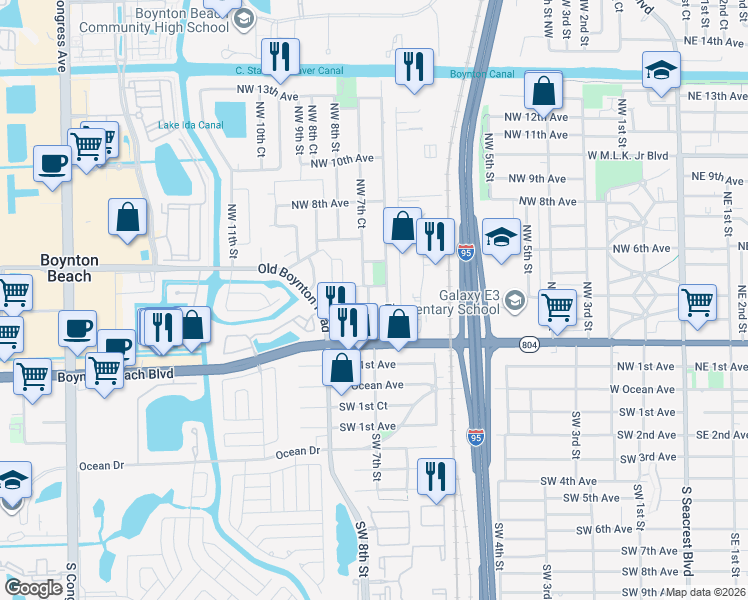 map of restaurants, bars, coffee shops, grocery stores, and more near 422 Northwest 7th Court in Boynton Beach