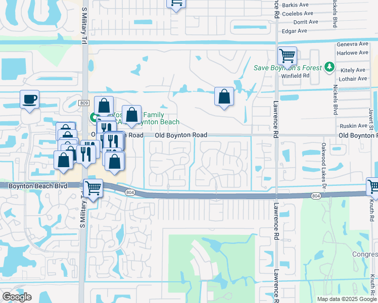 map of restaurants, bars, coffee shops, grocery stores, and more near 9735 Tabebuia Tree Drive in Boynton Beach