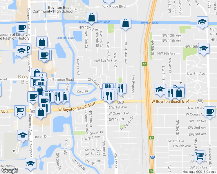 map of restaurants, bars, coffee shops, grocery stores, and more near 500 Northwest 8th Court in Boynton Beach