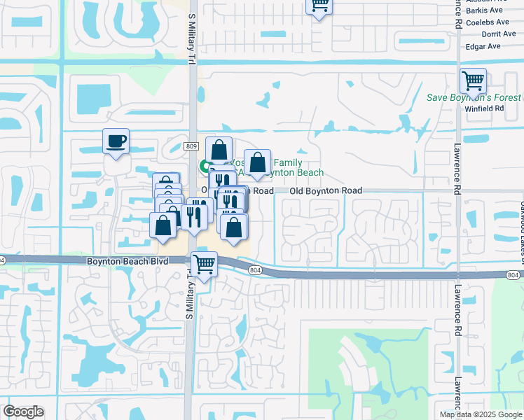 map of restaurants, bars, coffee shops, grocery stores, and more near 9840 Pineapple Tree Drive in Boynton Beach