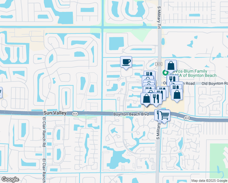 map of restaurants, bars, coffee shops, grocery stores, and more near 5451 Verona Drive in Boynton Beach