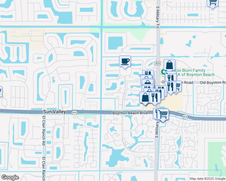 map of restaurants, bars, coffee shops, grocery stores, and more near 5451 Verona Drive in Boynton Beach