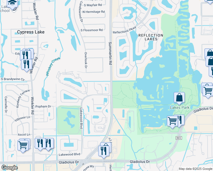 map of restaurants, bars, coffee shops, grocery stores, and more near 14480 Lakewood Boulevard in Fort Myers