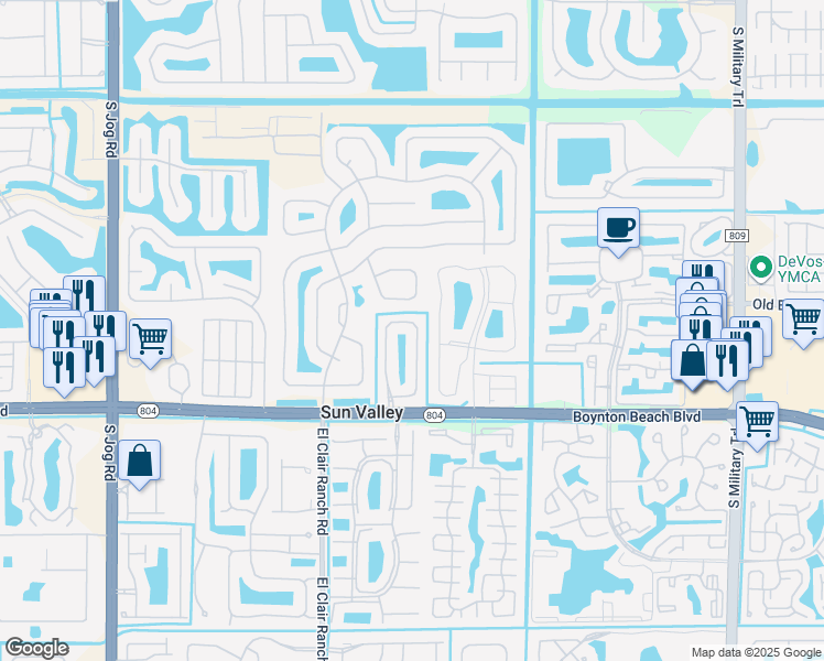 map of restaurants, bars, coffee shops, grocery stores, and more near 9850 Coronado Lake Drive in Boynton Beach