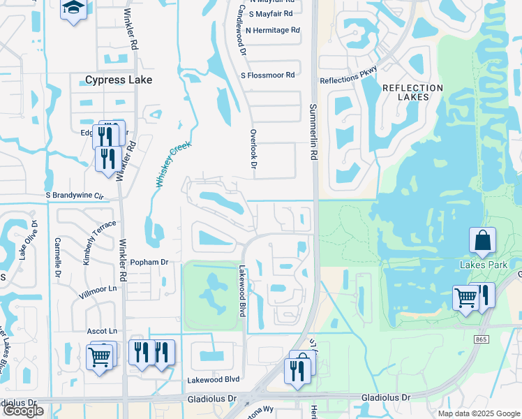 map of restaurants, bars, coffee shops, grocery stores, and more near 8287 Charter Club Circle in Fort Myers