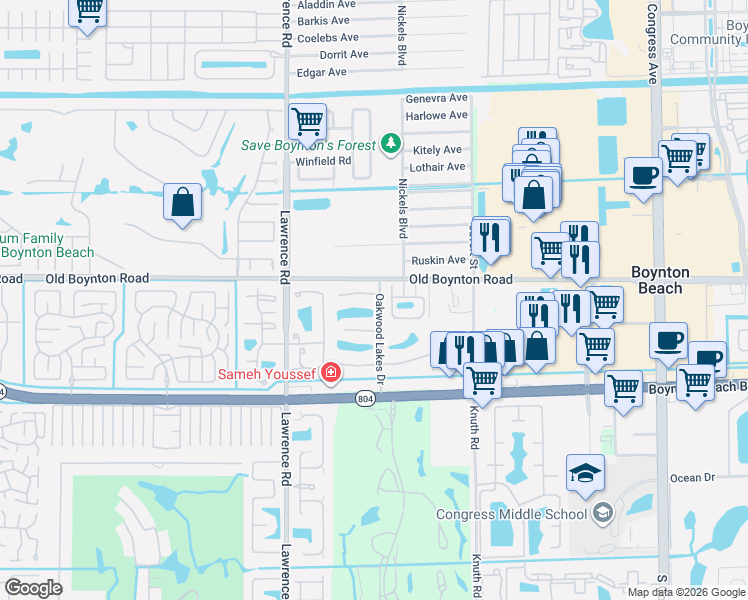 map of restaurants, bars, coffee shops, grocery stores, and more near 3764 Coco Loba Lane in Boynton Beach
