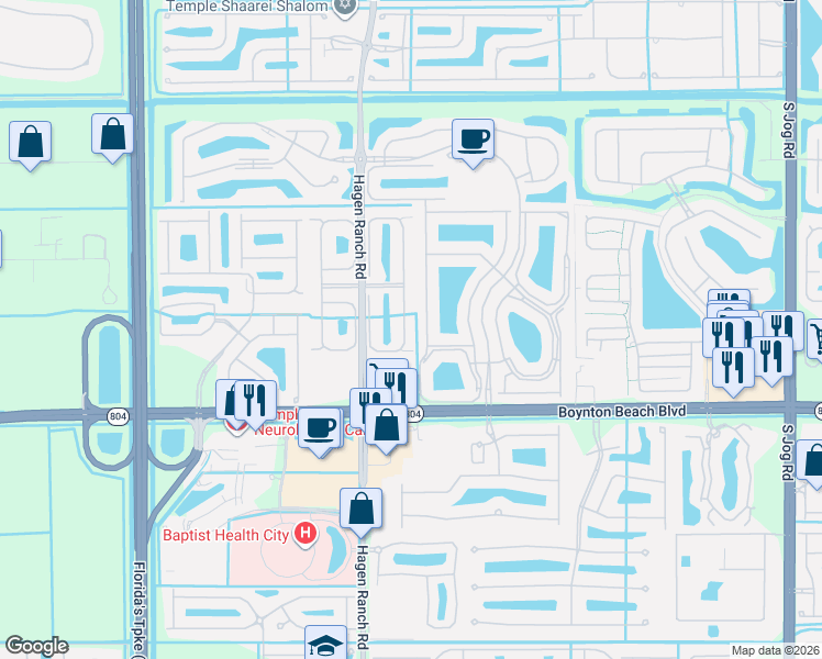 map of restaurants, bars, coffee shops, grocery stores, and more near 9950 Harbour Lake Circle in Boynton Beach
