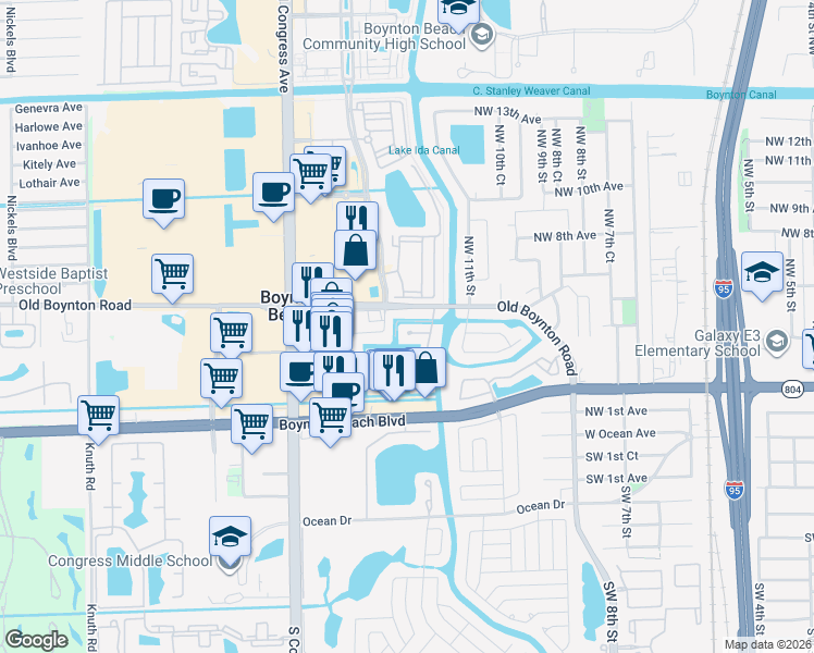 map of restaurants, bars, coffee shops, grocery stores, and more near 1223 Isle Court in Boynton Beach
