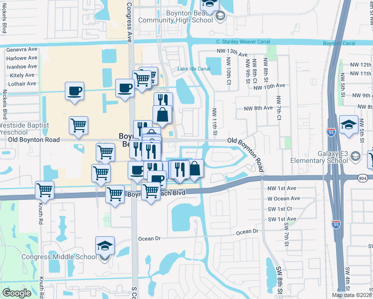 map of restaurants, bars, coffee shops, grocery stores, and more near 1223 Isle Court in Boynton Beach
