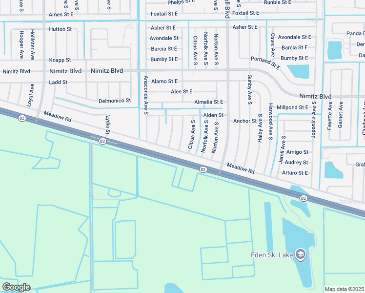 map of restaurants, bars, coffee shops, grocery stores, and more near 2878 Meadow Road in Lehigh Acres
