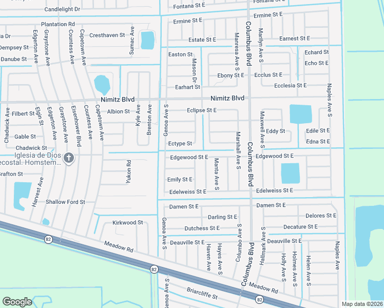 map of restaurants, bars, coffee shops, grocery stores, and more near 1119 Elegans Street East in Lehigh Acres