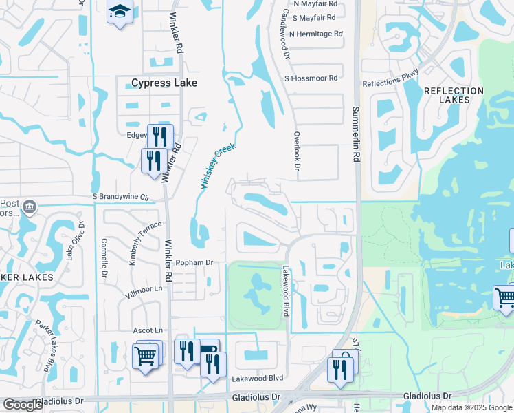 map of restaurants, bars, coffee shops, grocery stores, and more near 8595 Charter Club Circle in Fort Myers