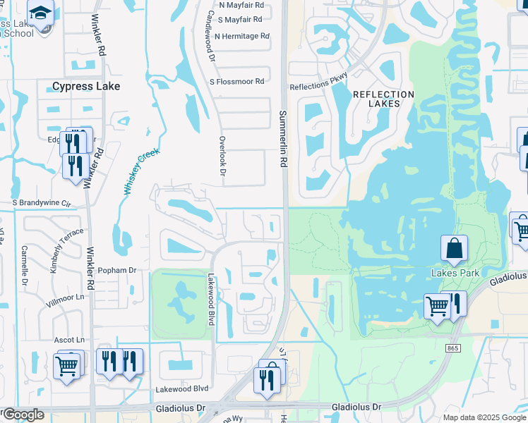 map of restaurants, bars, coffee shops, grocery stores, and more near 7149 South Brentwood Road in Fort Myers