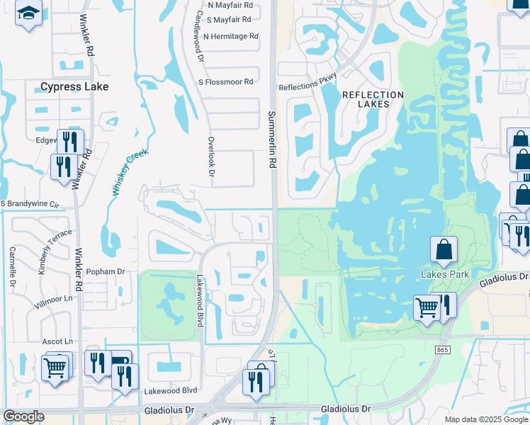 map of restaurants, bars, coffee shops, grocery stores, and more near 7149 South Brentwood Road in Fort Myers