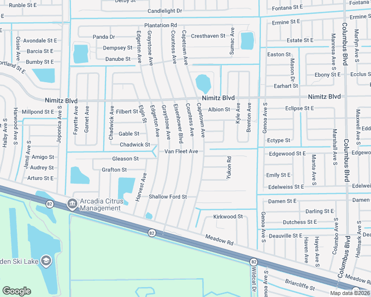 map of restaurants, bars, coffee shops, grocery stores, and more near 1046 Eisenhower Boulevard in Lehigh Acres