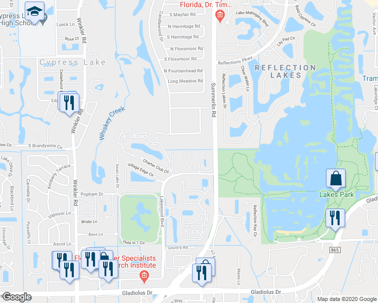 map of restaurants, bars, coffee shops, grocery stores, and more near 14451 Cypress Trace Court in Fort Myers