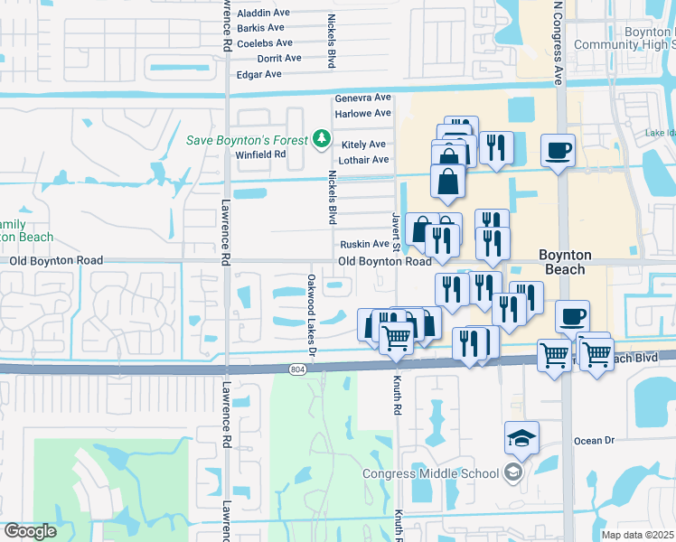 map of restaurants, bars, coffee shops, grocery stores, and more near 9530 Nickels Boulevard in Boynton Beach