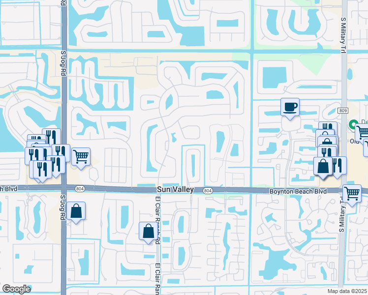 map of restaurants, bars, coffee shops, grocery stores, and more near 9791 Coronado Lake Drive in Boynton Beach