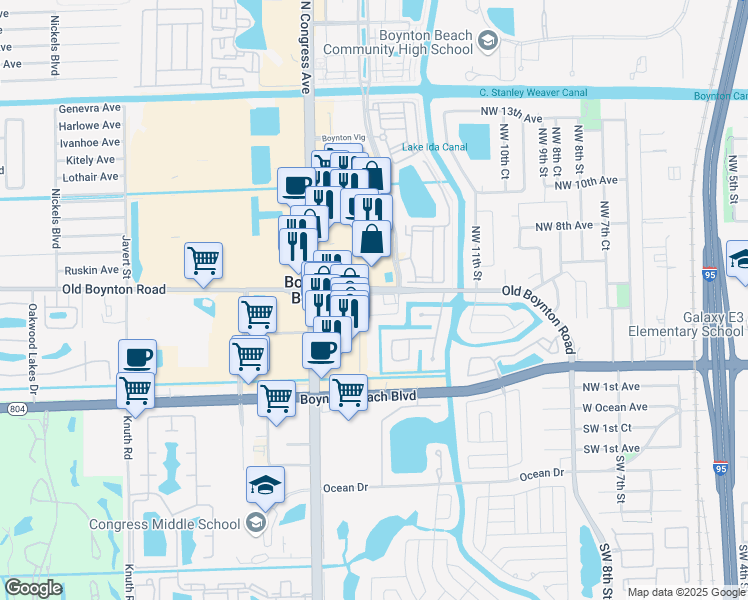 map of restaurants, bars, coffee shops, grocery stores, and more near 550 North Congress Avenue in Boynton Beach