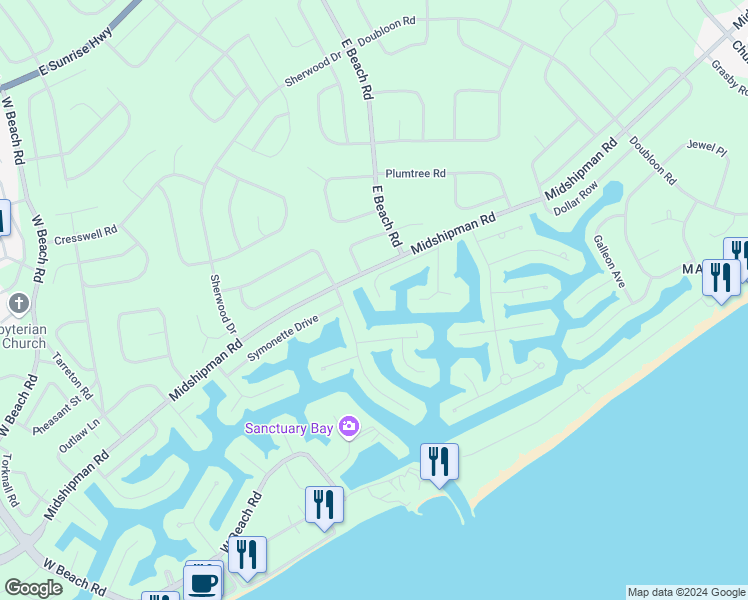 map of restaurants, bars, coffee shops, grocery stores, and more near Nina Circle in Freeport