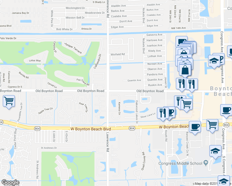 map of restaurants, bars, coffee shops, grocery stores, and more near 9780 Kamena Circle in Boynton Beach