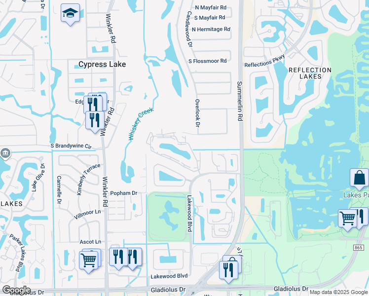 map of restaurants, bars, coffee shops, grocery stores, and more near 8311 Charter Club Circle in Fort Myers