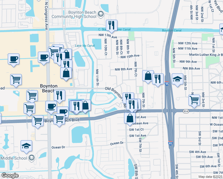 map of restaurants, bars, coffee shops, grocery stores, and more near 1015 Old Boynton Road in Boynton Beach