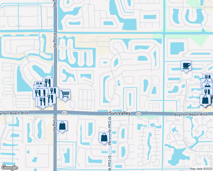 map of restaurants, bars, coffee shops, grocery stores, and more near 9775 Sun Pointe Drive in Boynton Beach