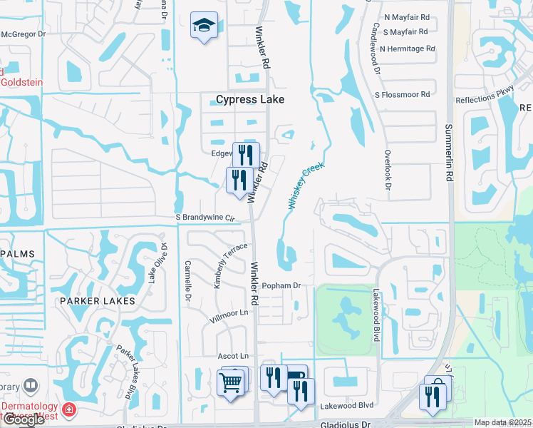 map of restaurants, bars, coffee shops, grocery stores, and more near 14401 Patty Berg Drive in Fort Myers