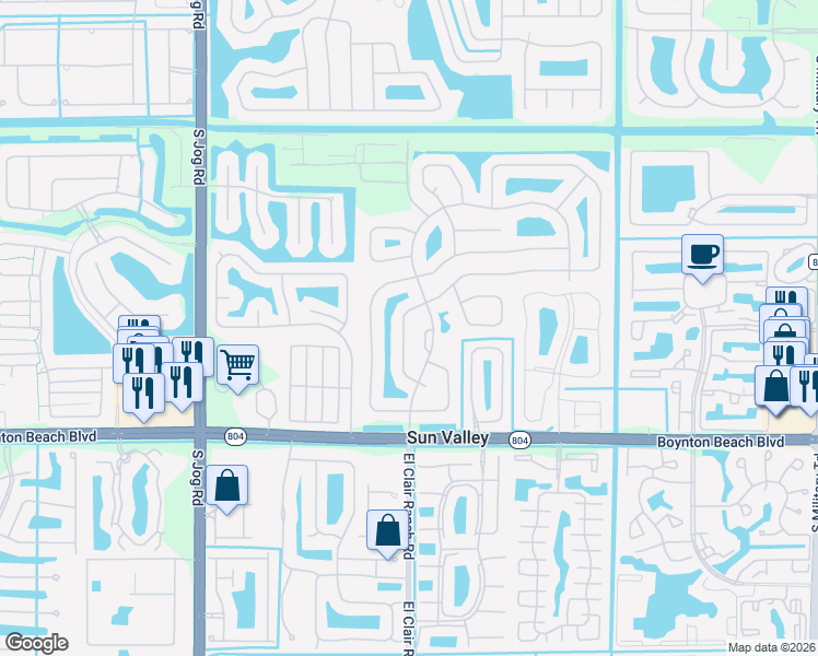 map of restaurants, bars, coffee shops, grocery stores, and more near 9768 Sun Pointe Drive in Boynton Beach