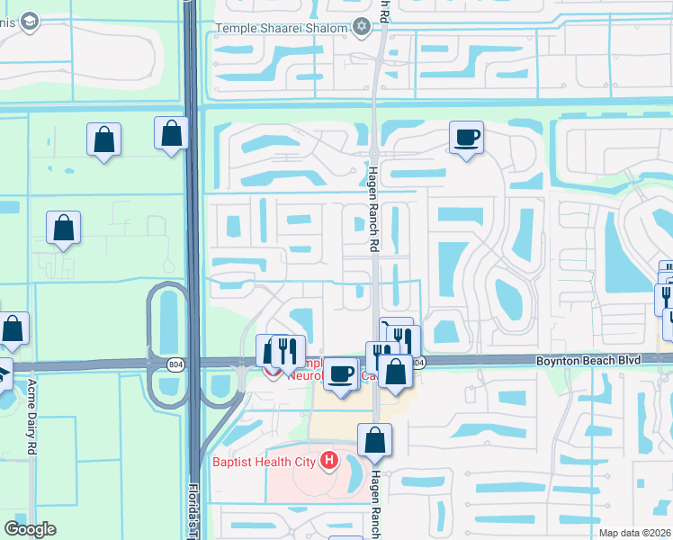 map of restaurants, bars, coffee shops, grocery stores, and more near 9711 Crescent View Drive South in Boynton Beach