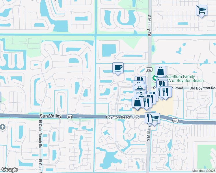 map of restaurants, bars, coffee shops, grocery stores, and more near 5394 Firenze Drive in Boynton Beach