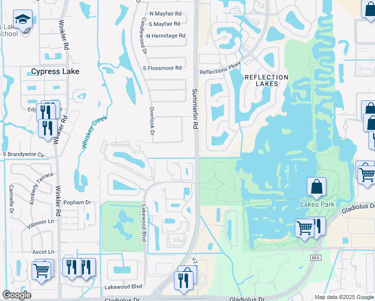 map of restaurants, bars, coffee shops, grocery stores, and more near 7149 South Brentwood Road in Fort Myers