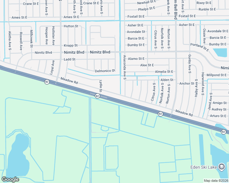 map of restaurants, bars, coffee shops, grocery stores, and more near 2819 Meadow Road in Lehigh Acres