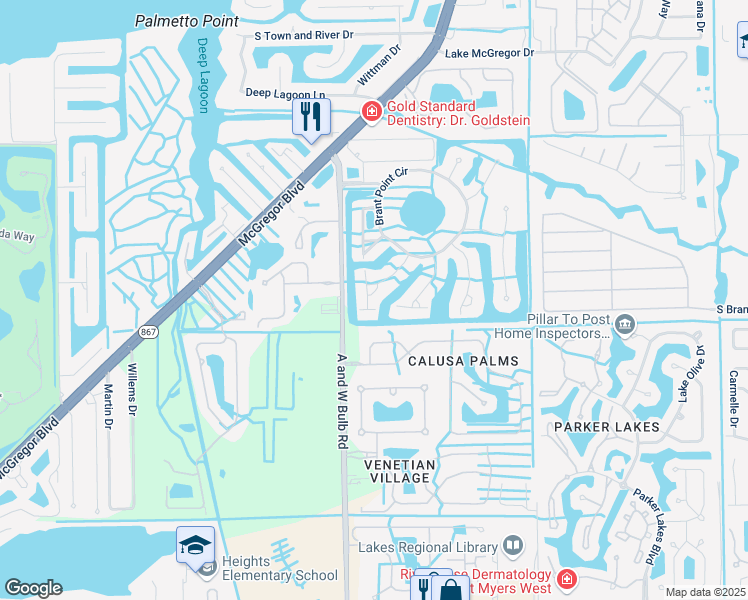 map of restaurants, bars, coffee shops, grocery stores, and more near 14294 Prim Point Lane in Fort Myers